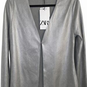 Zara Women's Shiny Silver Blazer